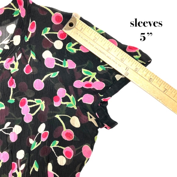 top S RAFAELLA vintage silk cropped tie neck button up cap sleeve sheer - Picture 10 of 11